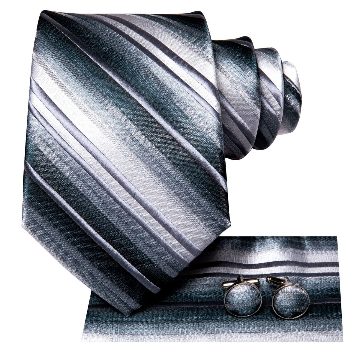 L LUXHER - Set Corbata Pañuelo Y Colleras Seda Lujo Hi-tie Mod Líneas
