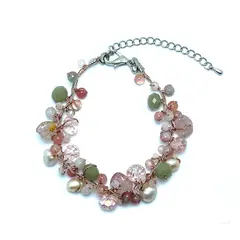 ANDREA COGGIOLA JOYAS - Pulsera Cuarzo Rosado Perla Río Cristal Hilo Seda