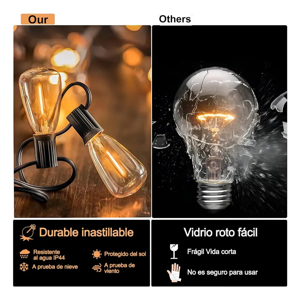 Guirnalda De Luces Led 10 Metros Con Ampolletas E27 Incluidas Luz Calida Decorativa FIGOIMPORT, marca GENERICO - Foto 2