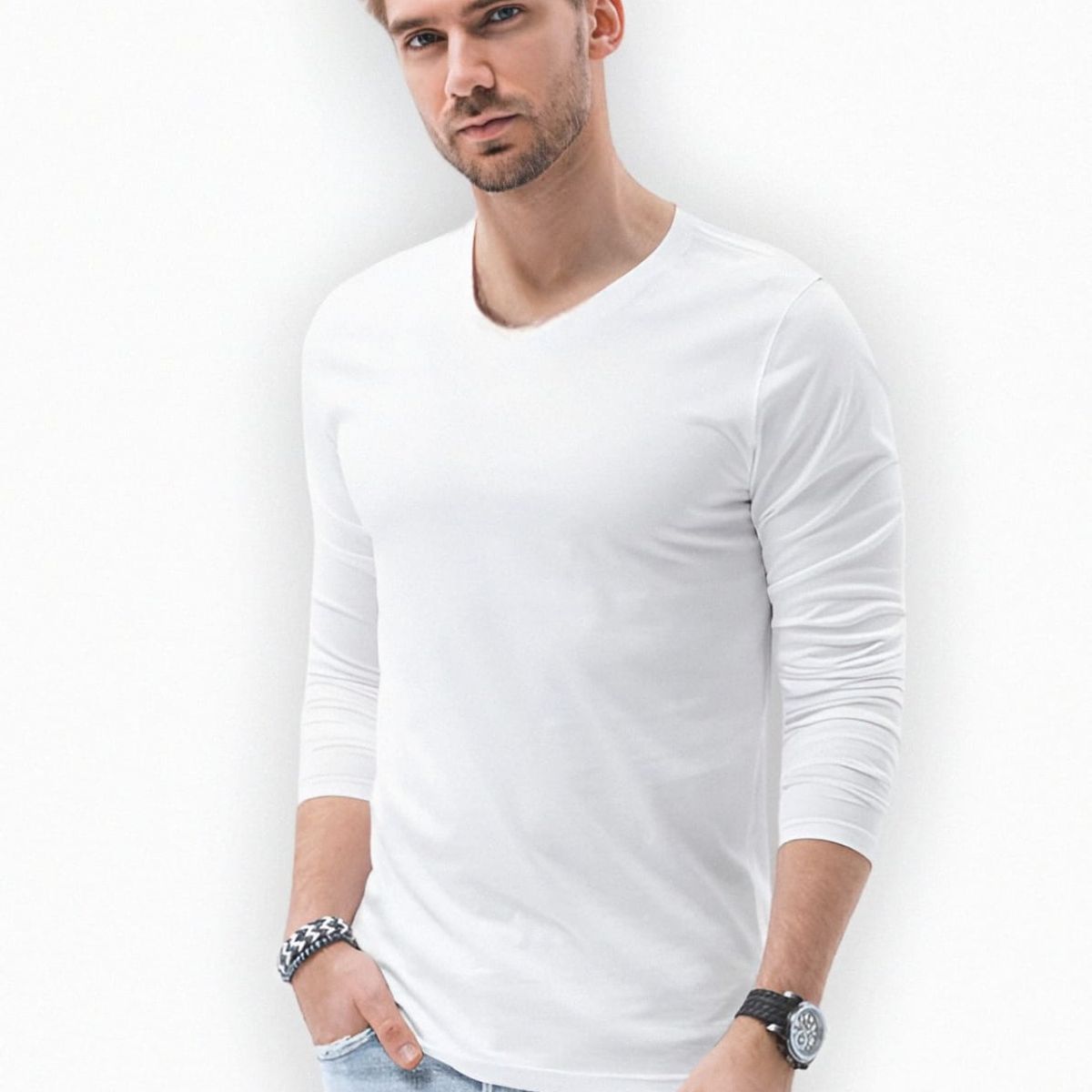 MROTTO - Polera Hombre Manga Larga Regular Fit Cuello Redondo