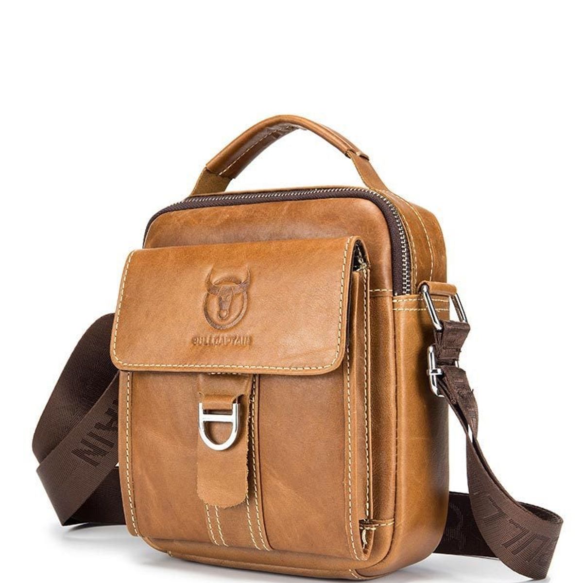 GENERICO - Bolso Bandolera De Hombre Cuero Genuino Bull Captain Mod Hebilla