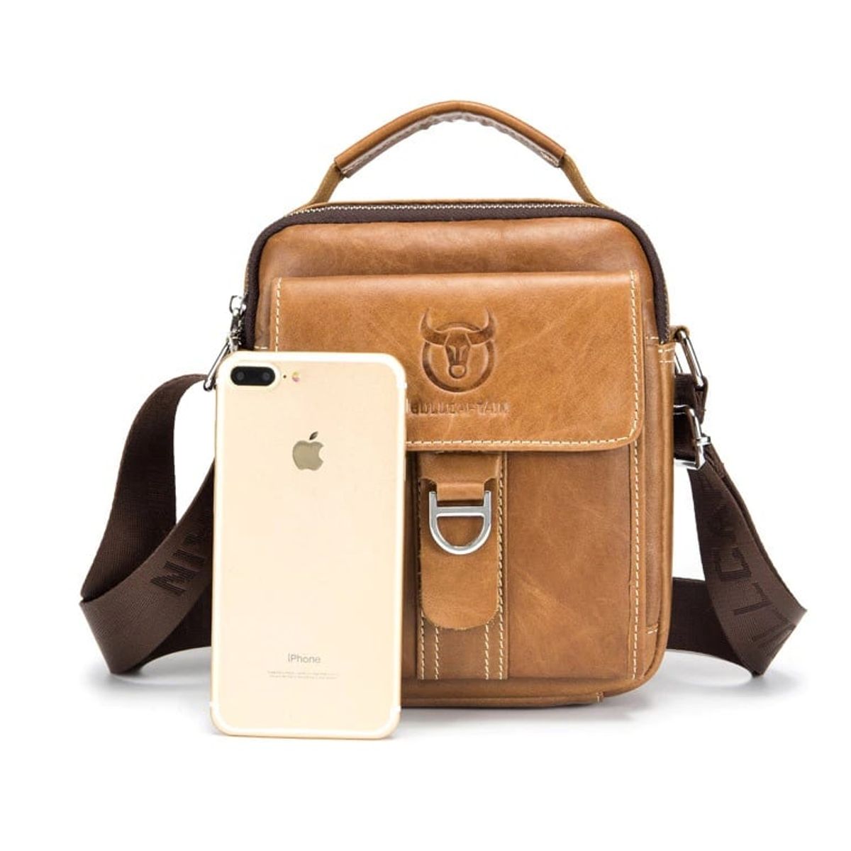 GENERICO - Bolso Bandolera De Hombre Cuero Genuino Bull Captain Mod Hebilla