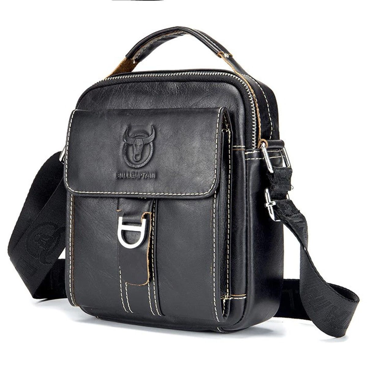 GENERICO - Bolso Bandolera De Hombre Cuero Genuino Bull Captain Mod Hebilla