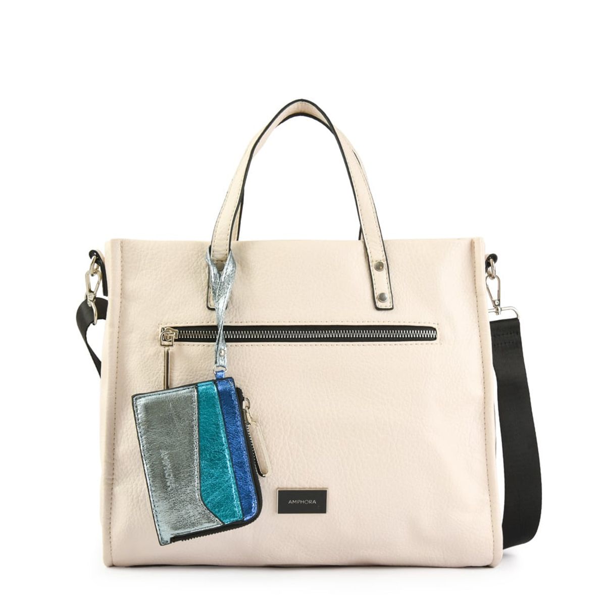 AMPHORA - Cartera Dos Asas Tres divisiones Mediana Delfine Blanco Crudo