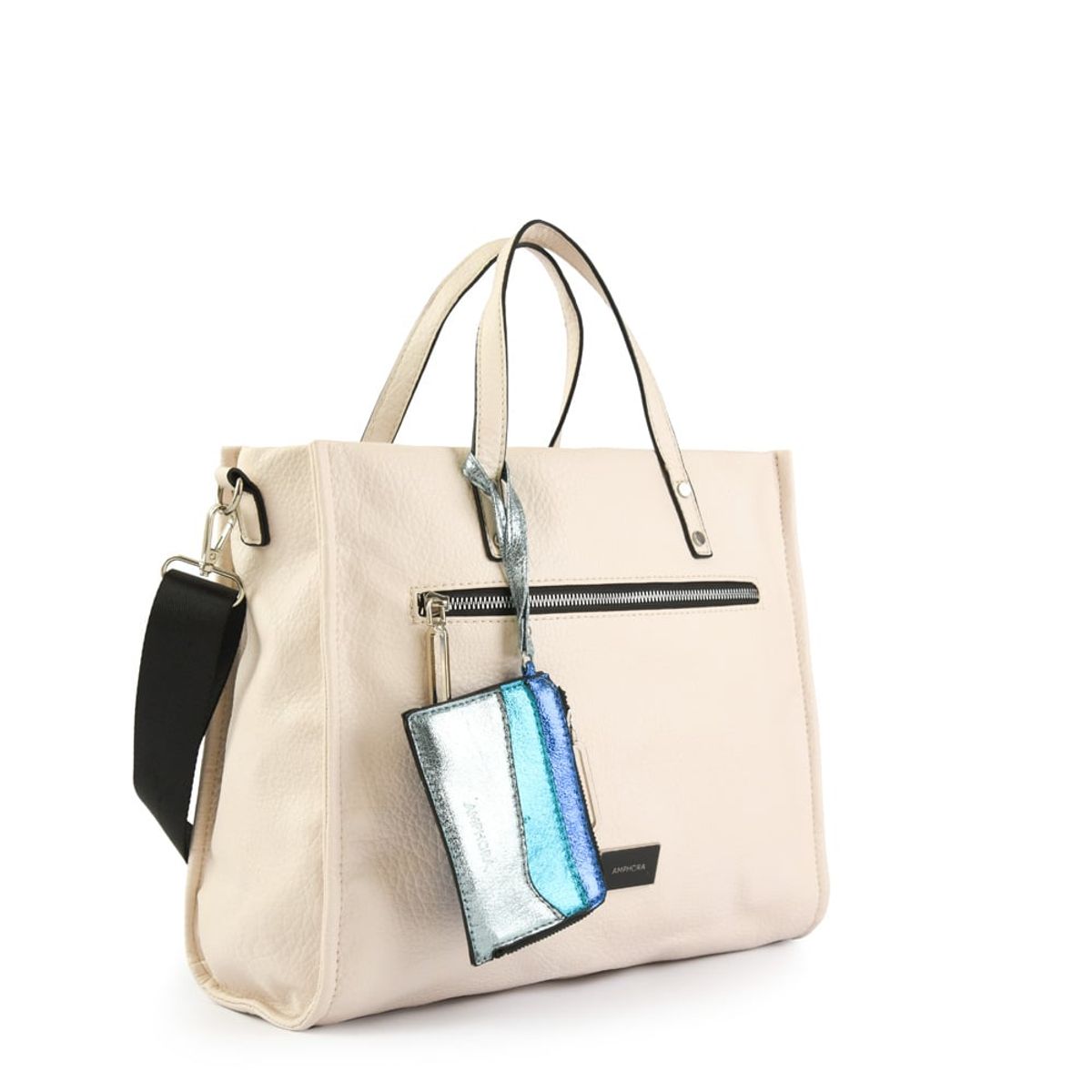 AMPHORA - Cartera Dos Asas Tres divisiones Mediana Delfine Blanco Crudo