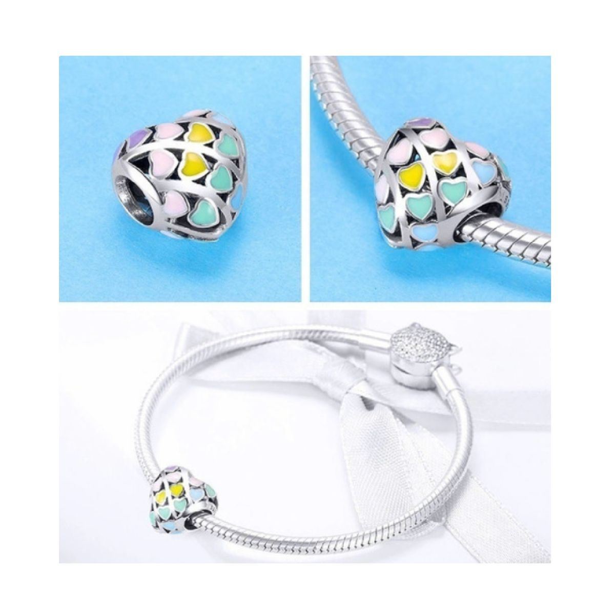 SILVER HEART - Charm Corazones de Colores en Plata Fina 925 SILVER HEART