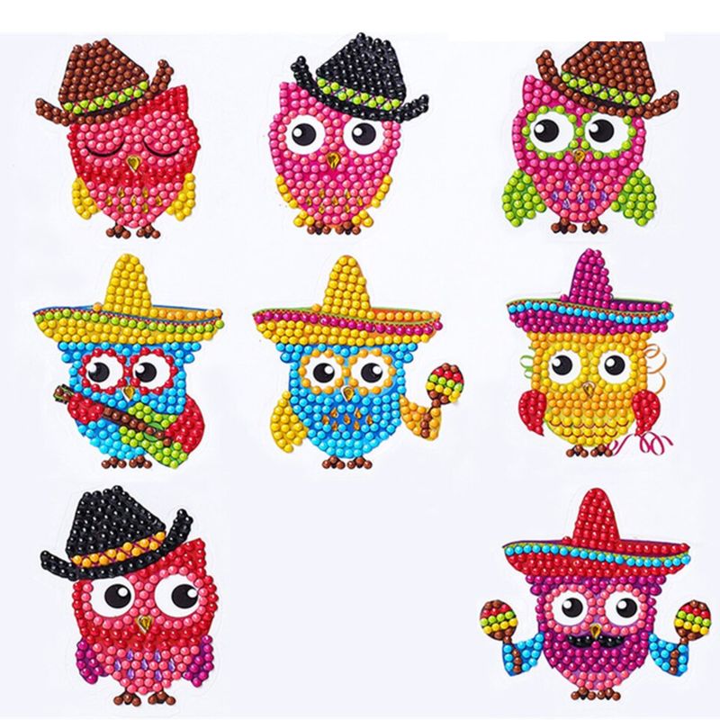 GENERICO - Kit stickers Pintura por Diamantes - Buhos fiesteros