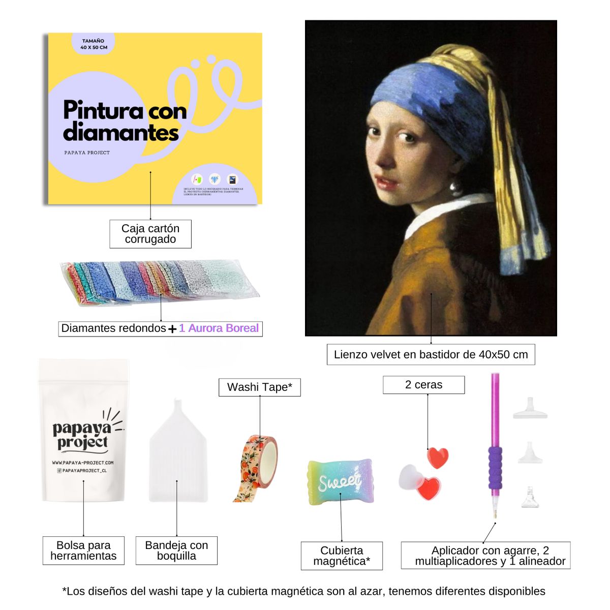 GENERICO - Pintura diamante La joven de la perla 40x50 cm -Enmarcado