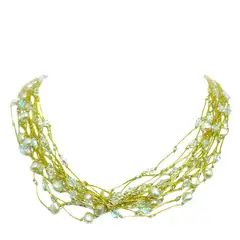 ANDREA COGGIOLA JOYAS - Collar Perla Río Blanca Cristal Hilo Seda Dorado