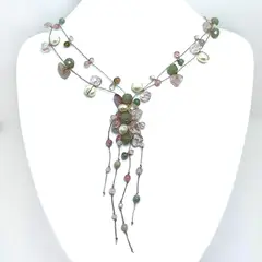 ANDREA COGGIOLA JOYAS - Collar Cuarzo Rosado Perla Río Cristal Hilo Seda