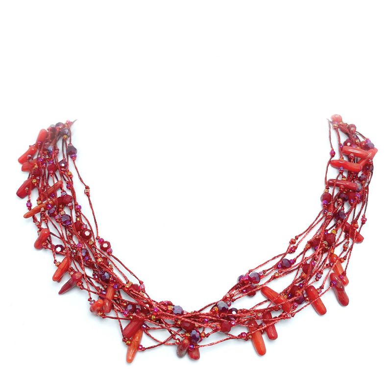 ANDREA COGGIOLA JOYAS - Collar Coral Cristal Hilo Seda Rojo