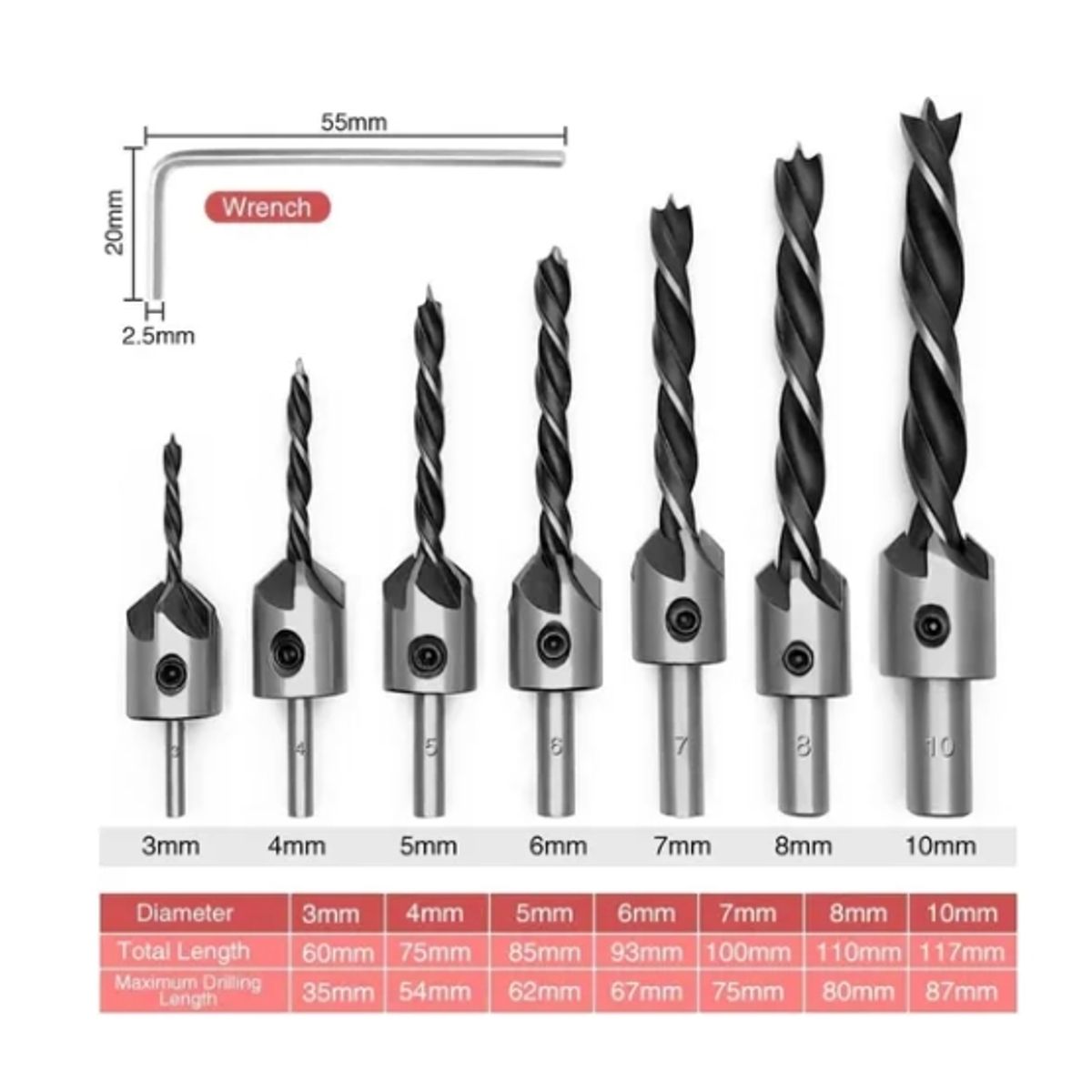 ESHOPANGIE - Brocas Avellanadoras Biseladoras Madera Carpintería 7 Piezas