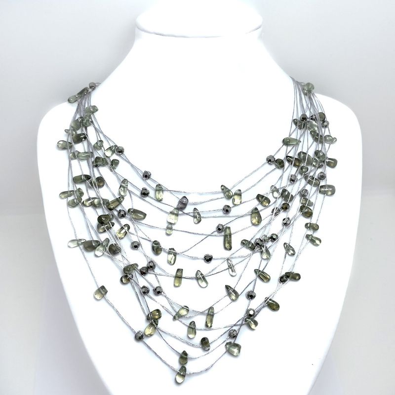 ANDREA COGGIOLA JOYAS - Collar Cristal Fumé Hilo Seda Plateado