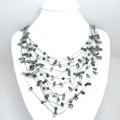 ANDREA COGGIOLA JOYAS - Collar Cristal Fumé Hilo Seda Plateado