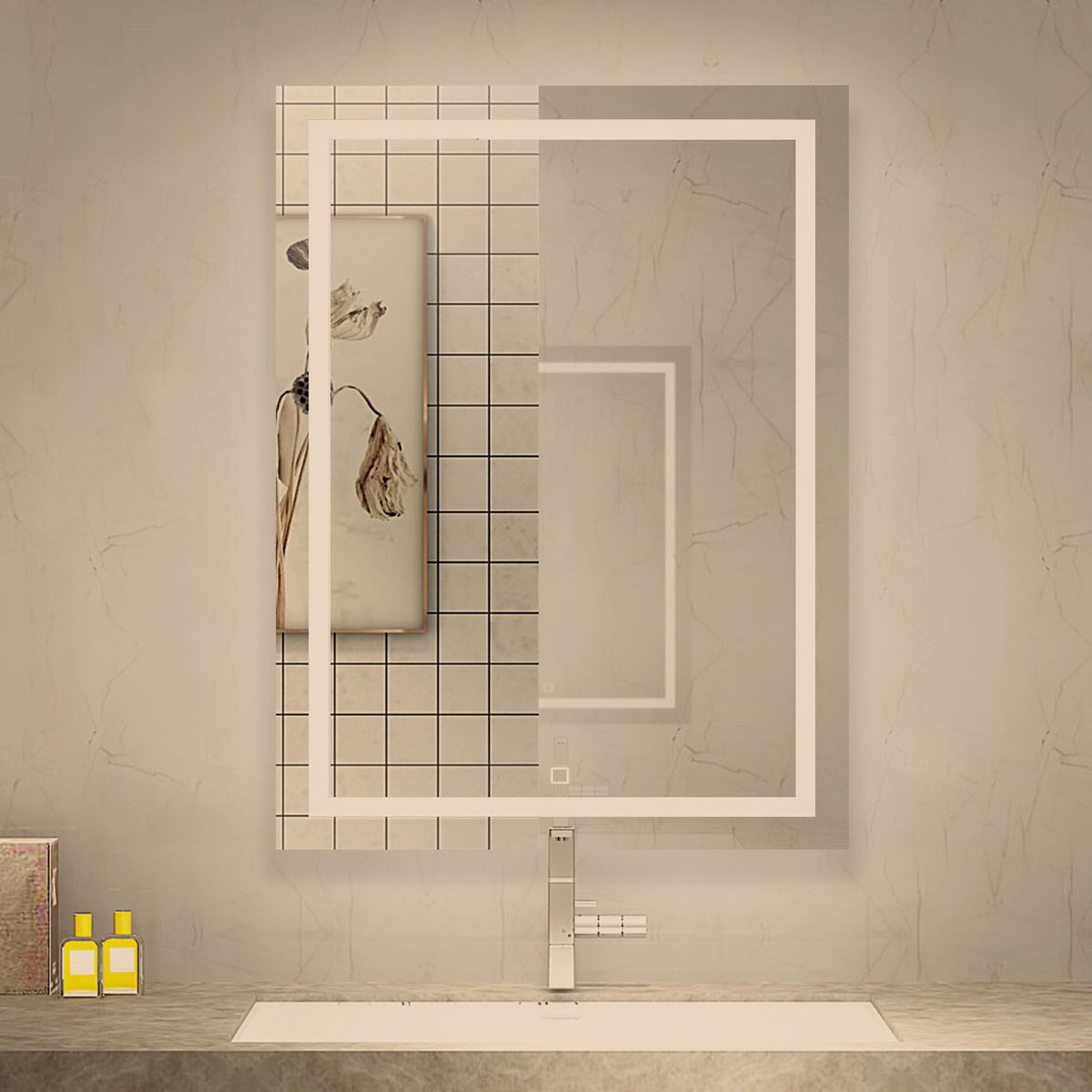 DTD - Espejo Baño  con Luz Led  más Desempañador Electrico y Touch Control 90x75cm