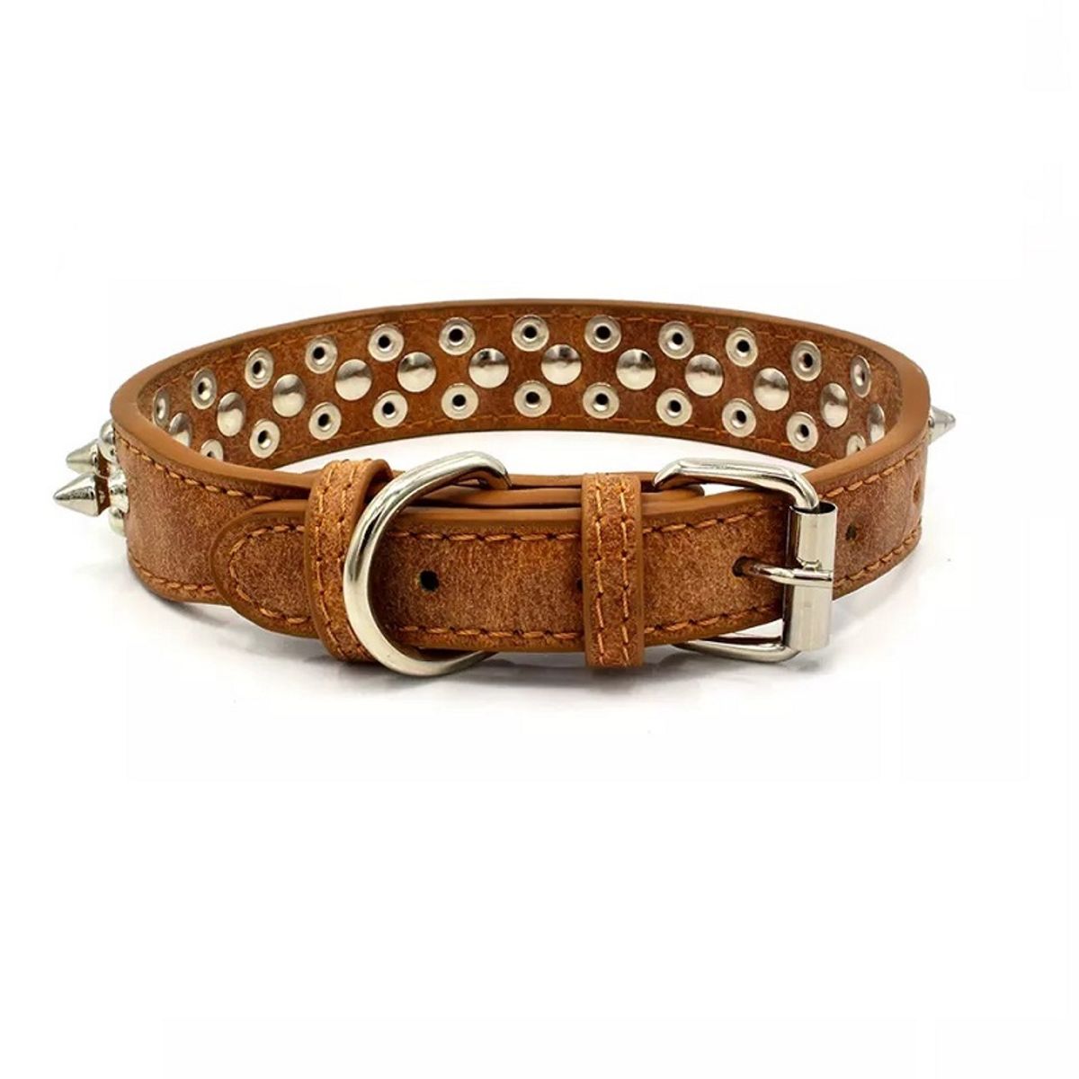 GENERICO - Collar Ecocuero con Tachas para Perro Cafe - Talla XL