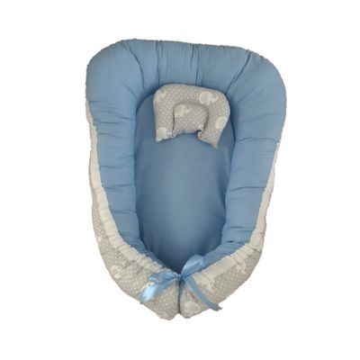Imagen 2 del producto Nido Colecho Gris Elefante Blanco con Celeste Liso