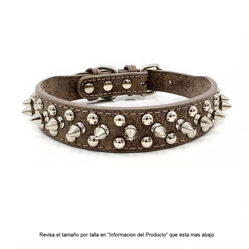 GENERICO - Collar para Perro con Tachas de Ecocuero Gris - Talla L