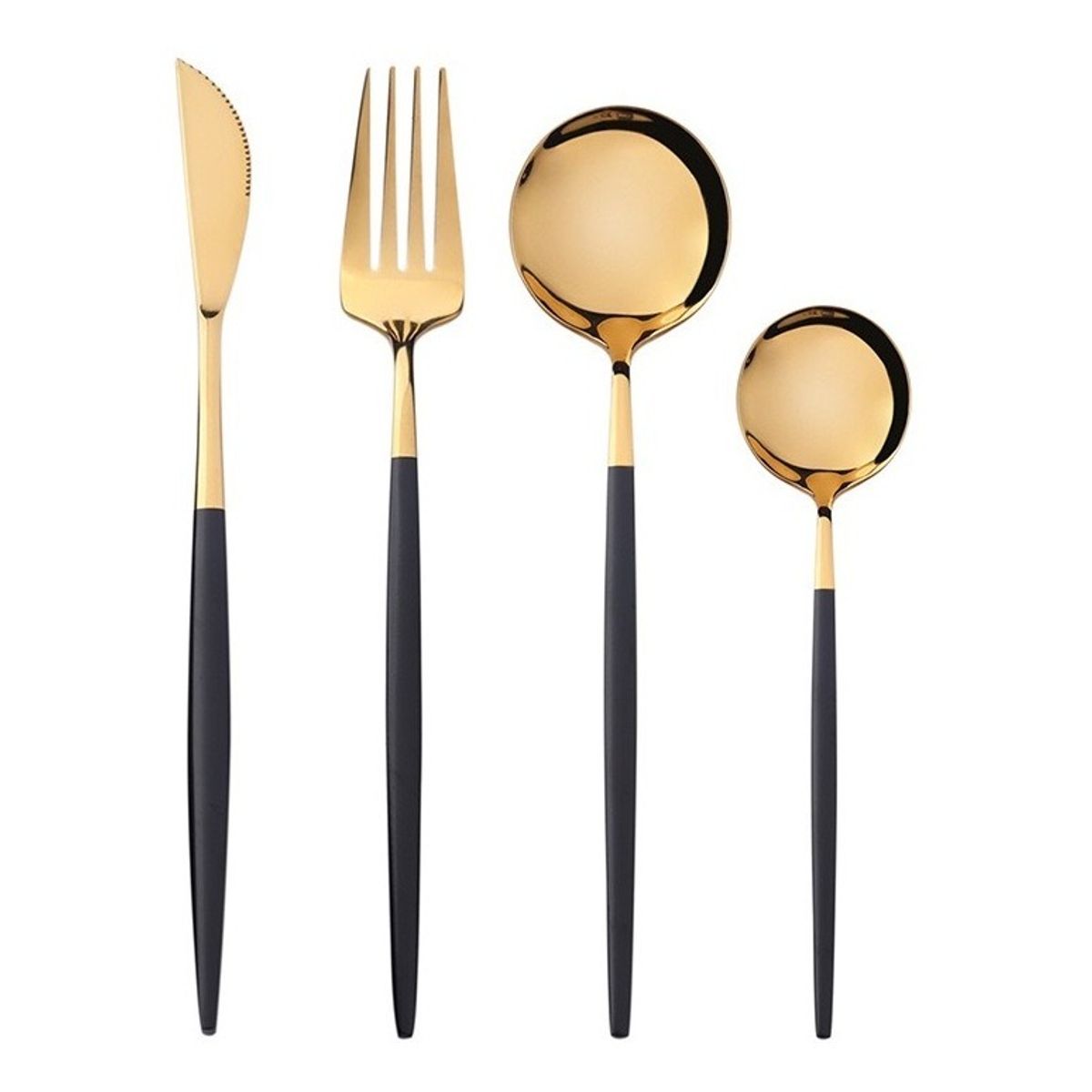 BJ HOGAR - Set Cubiertos 16 Piezas Acero inoxidable - Dorado y Negro
