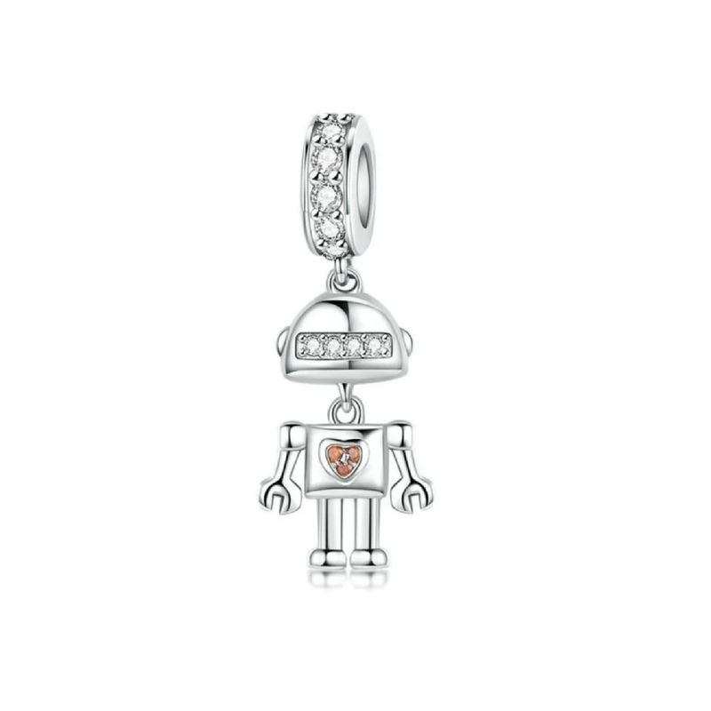 SILVER HEART - Charm Robot Circones en Plata Fina 925 SILVER HEART