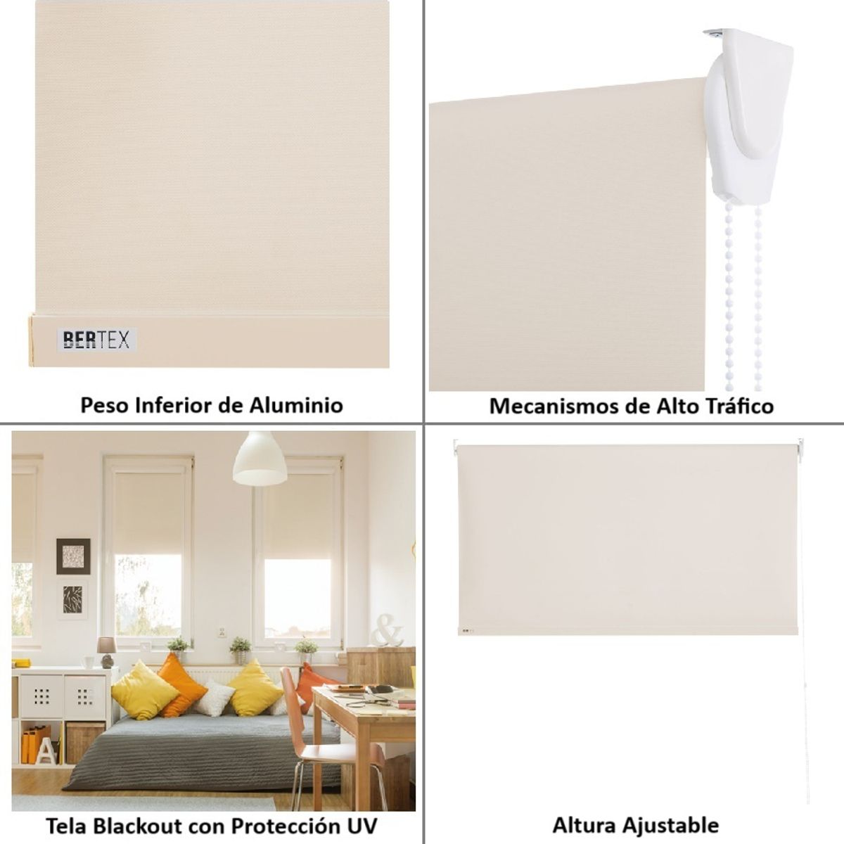 BERTEX - Cortina Roller Blackout Beige 95x240 cm Persiana de altura ajustable