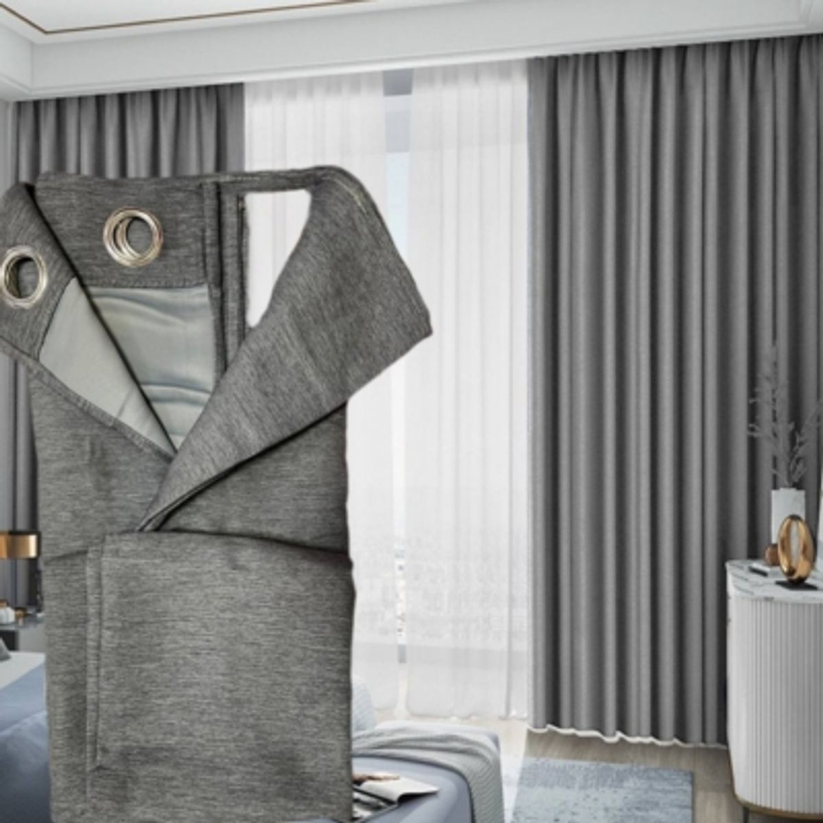 GENERICO - Cortinas Blackout 2 Piezas Medida Cada Paño 140X230 Cm - Gris