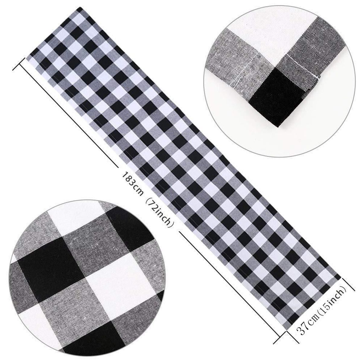 BOHEMIK - Camino de Mesa Reversible Tartán Negro-Blanco  Arpillera