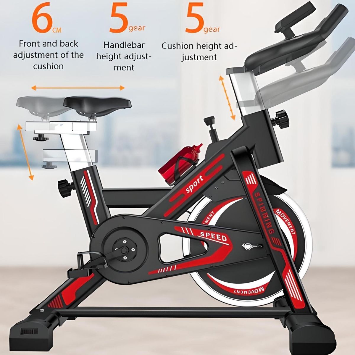 CRUSEC - Bicicleta Spinning Disco 6 Kg Con Marcador Digital Rojo