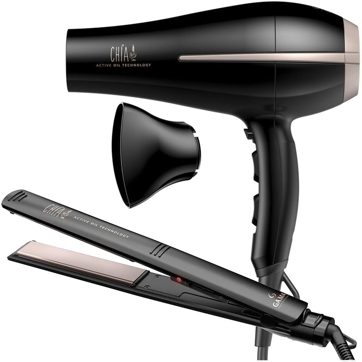 GAMA - Pack Gama Secador Bora Gama Alisadora Elegance Chía Active Oil
