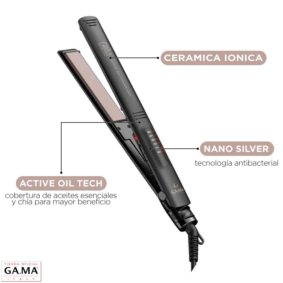 GAMA - Pack Gama Secador Bora Gama Alisadora Elegance Chía Active Oil