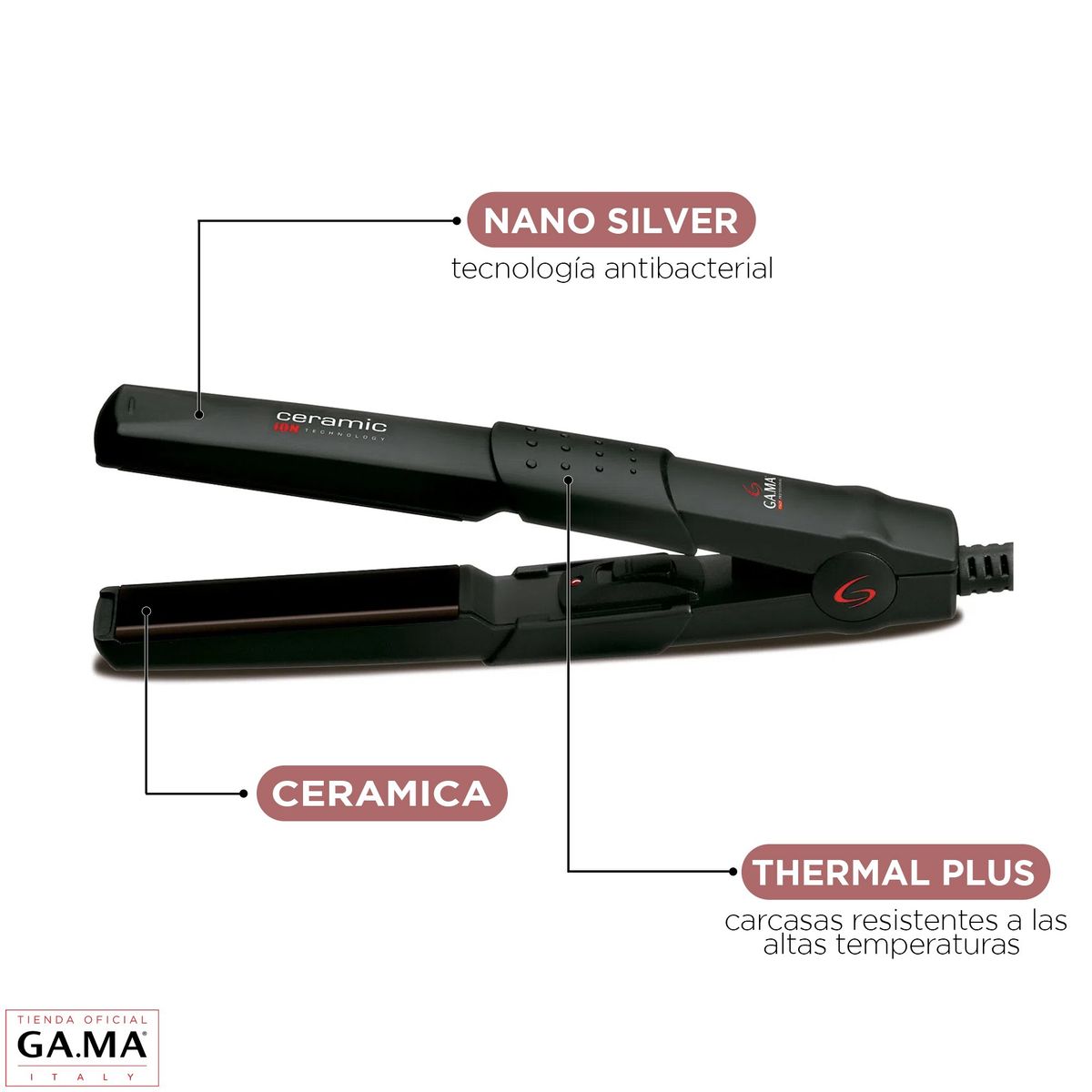 GAMA - Plancha Alisadora Gama Mini CP1 TH Compacta Viaje Ceramic Ion
