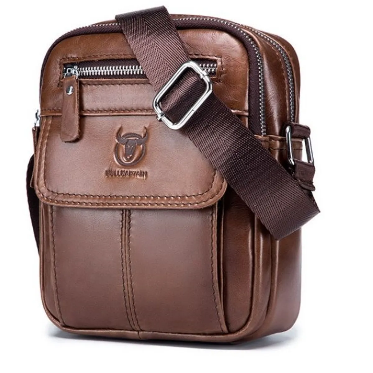 GENERICO - Bolso Bandolera Hombre Cuero Genuino Bull Captain Mod Deev