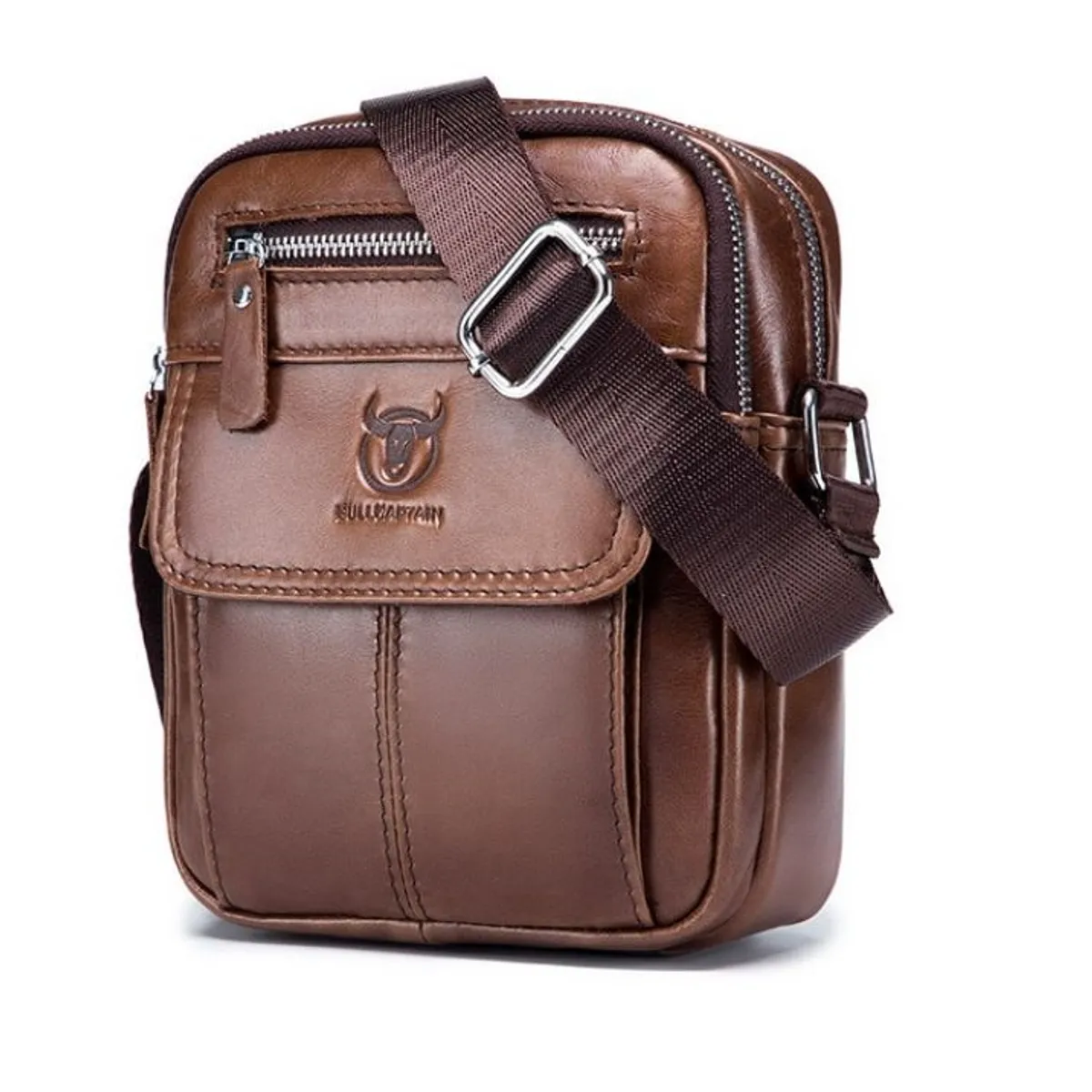 GENERICO - Bolso Bandolera Hombre Cuero Genuino Bull Captain Mod Deev