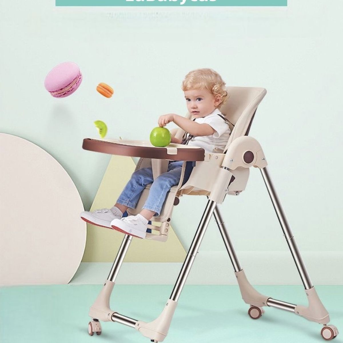 LUBABYCAS - Silla De Comer Multiposiciones Plegable Dorada Lubabycas