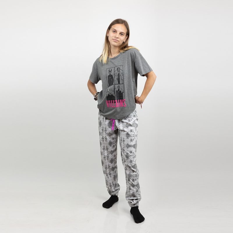 DISNEY - Pijama Mujer Villanas Cuadro Gris Disney