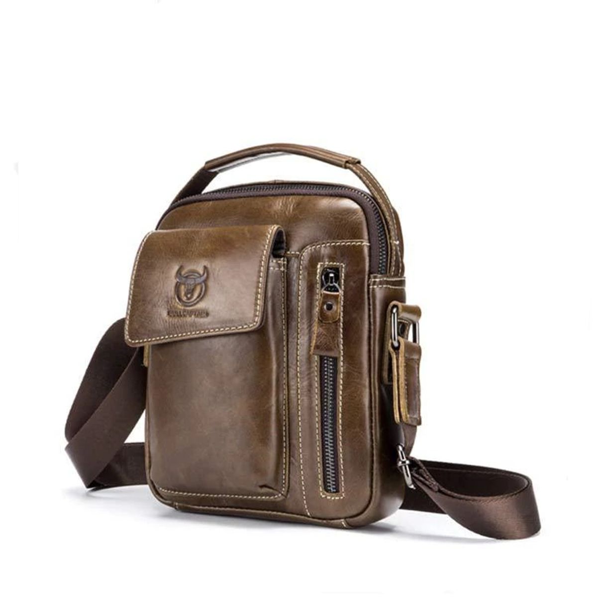 GENERICO - Bolso Bandolera De Hombre Cuero Genuino Bull Captain Mod Cierre