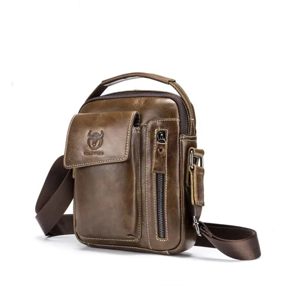 GENERICO - Bolso Bandolera De Hombre Cuero Genuino Bull Captain Mod Cierre