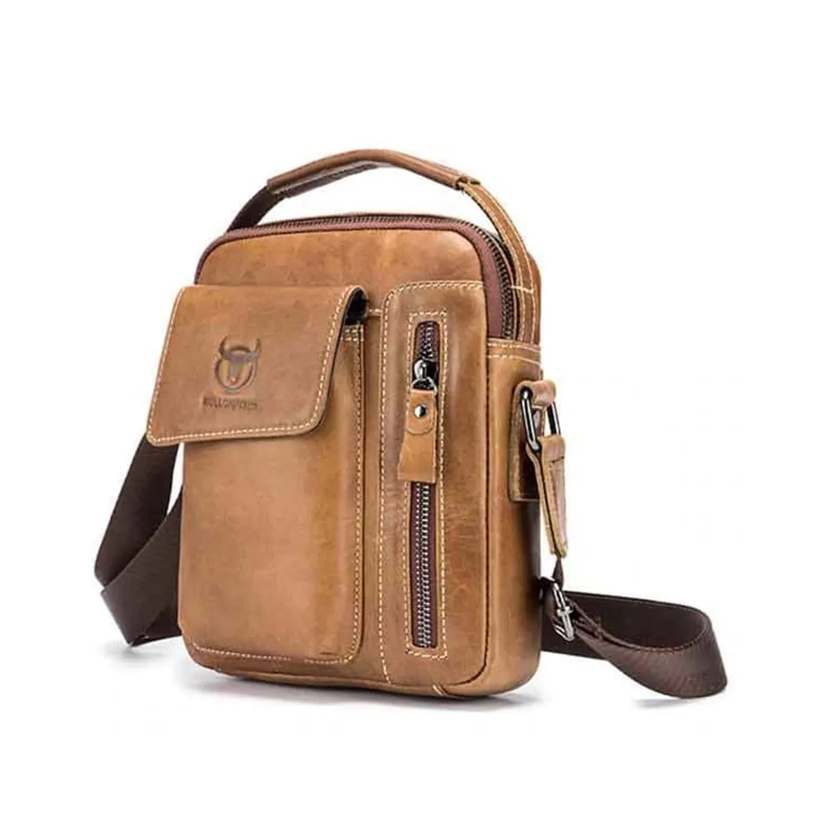 GENERICO - Bolso Bandolera De Hombre Cuero Genuino Bull Captain Mod Cierre