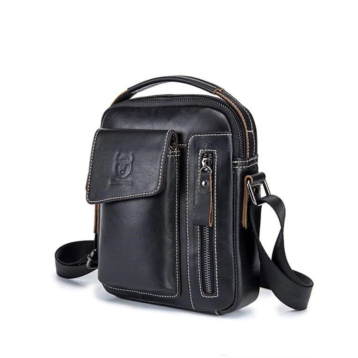 GENERICO - Bolso Bandolera De Hombre Cuero Genuino Bull Captain Mod Cierre