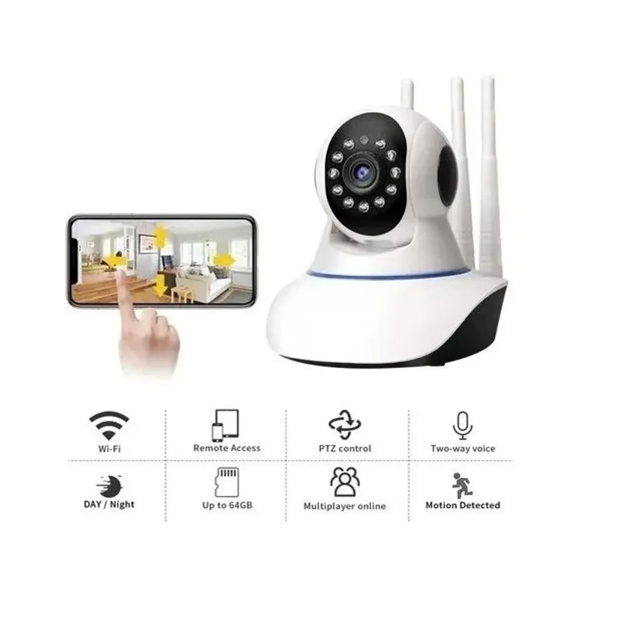 GENERICO - x3 Camara Vision nocturna Ip Wifi Hd  360° yoosee motorizada
