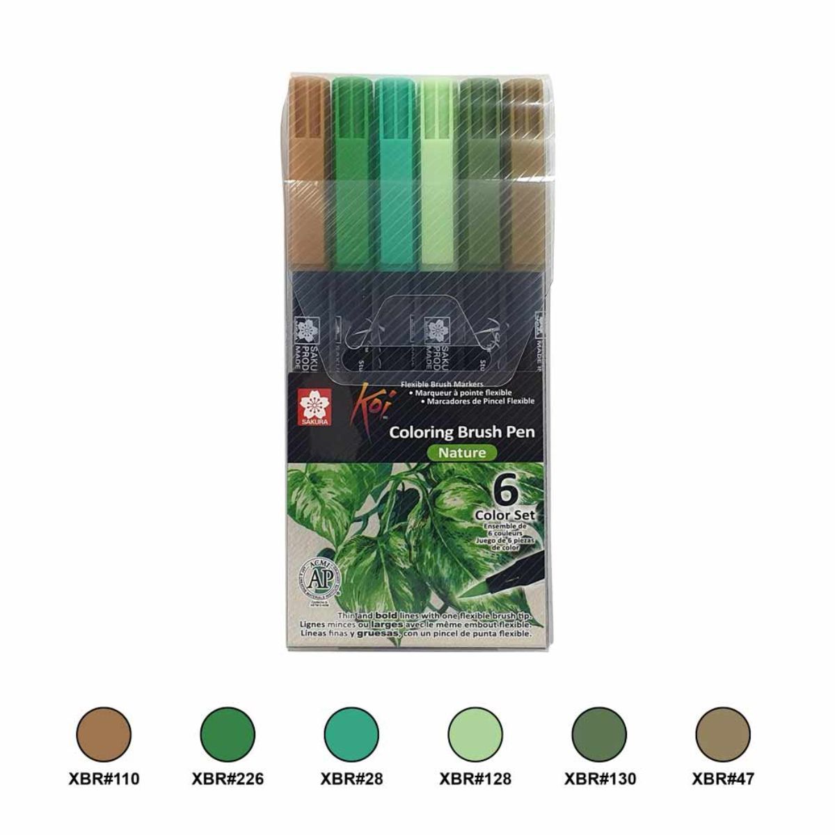 SAKURA - Set 6 Marcadores Acuarelables Koi Lettering Colores Natural