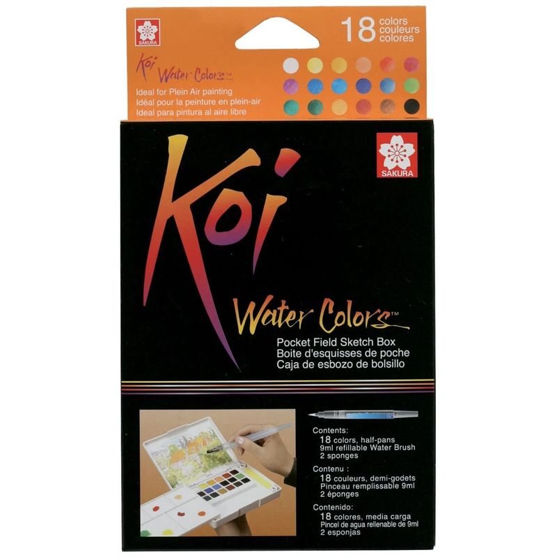 SAKURA - Set de Acuarelas Koi 18 Pastillas con Pincel de Agua