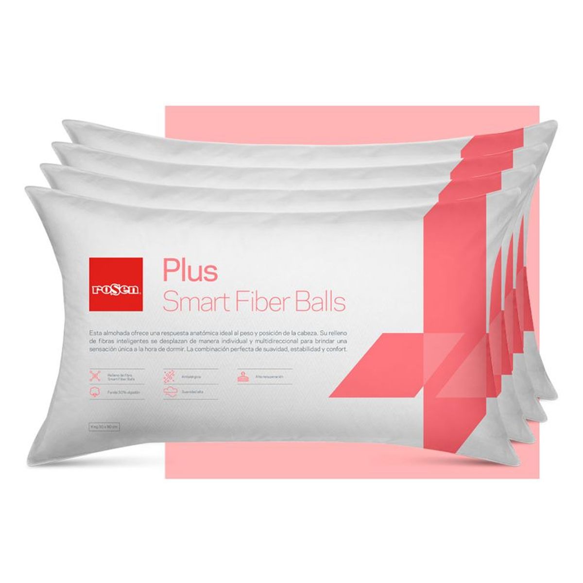 ROSEN - Set 4 Almohadas Rosen Fibra Plus King 50x90 cm