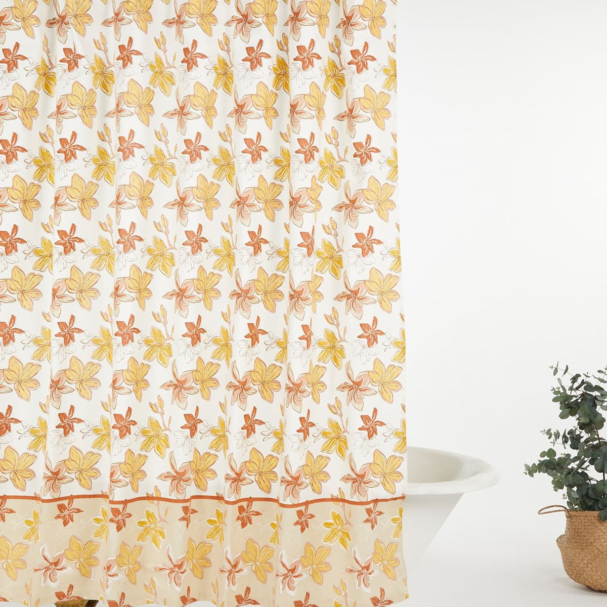 LOUNGE - Cortina De Baño 200 X 180 Cm Flores Lounge Blanco LOUNGE