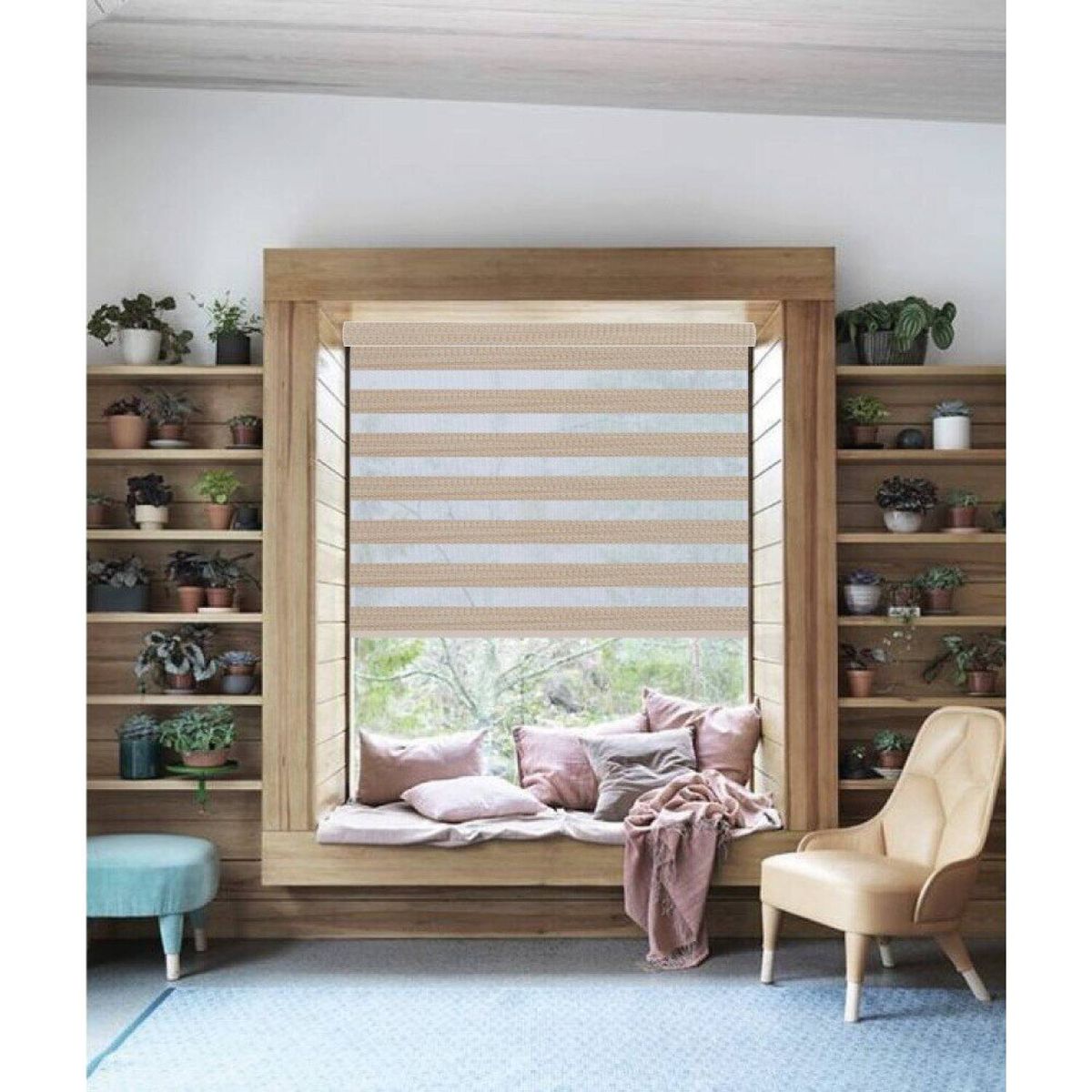 BERTEX - Roller Duo Traslúcido Beige Zebra 140x235 cm Persiana alto ajustable