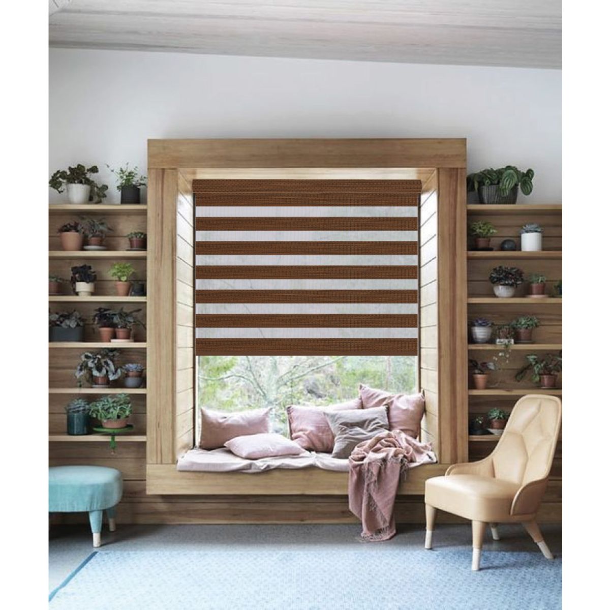 BERTEX - Roller Duo Traslúcido Café Zebra 85x235 cm Persiana alto ajustable