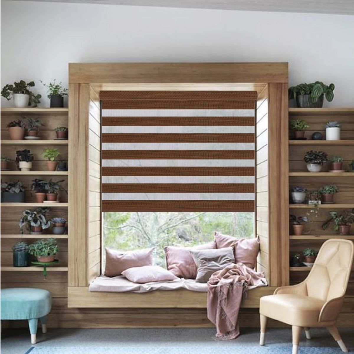 BERTEX - Roller Duo Traslúcido Café Zebra 135x170 cm Persiana alto ajustable