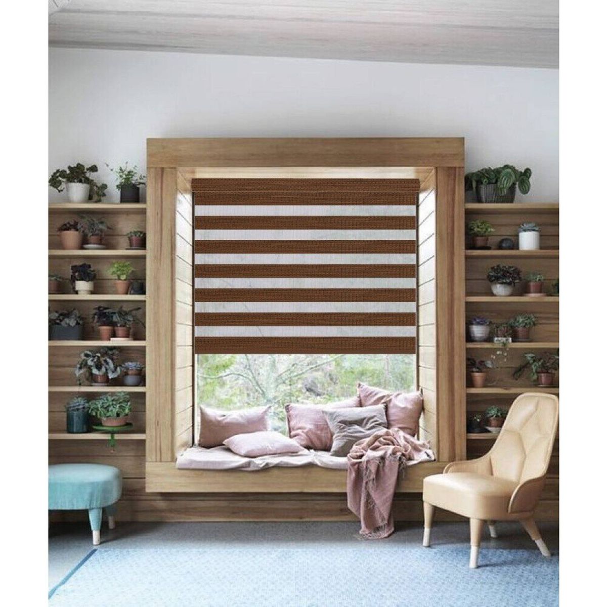 BERTEX - Roller Duo Traslúcido 175cm ancho x 235cm alto Café Zebra BERTEX