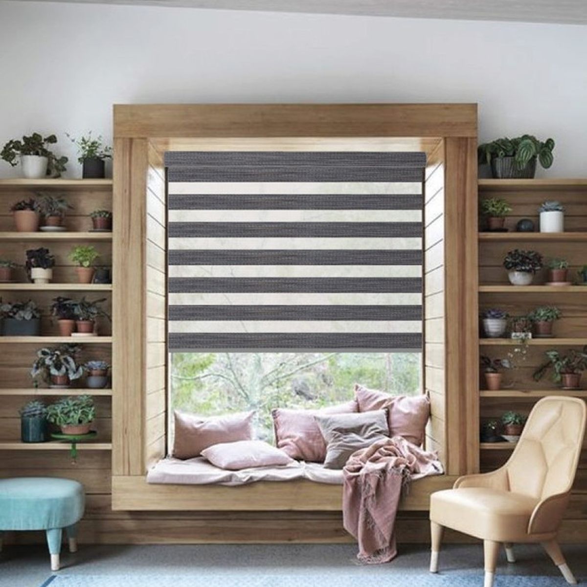 BERTEX - Roller Duo Blackout Zebra Día-Noche Grafito 80x170 cm Altura ajustable