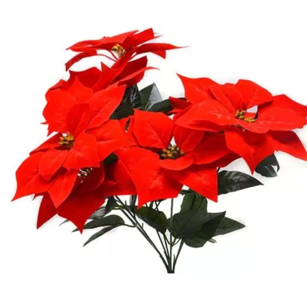 GENERICO - Flores De Pascua Ramo De 5 Flores Rojas Con Hojas Artificial